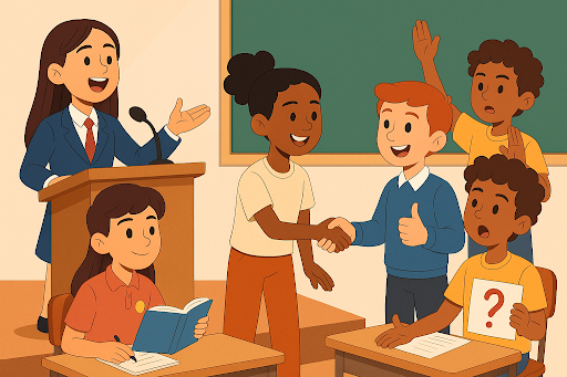 Students participating in a group discussion